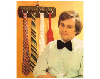 Vintage 70s Bow Ties, Tie And (Faux) Leather Tie Holder, instructions for DRAFTING SEWING PATTERN pieces pdf 3 pages