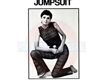 60s Retro Sleeveless, Lacy Jumpsuit Crochet Pattern Bust Size 32-35 (leg length is adjustable) Instant Download PDF