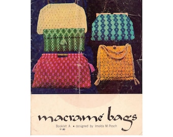 Macramé Bags - Vintage 60s - 11 Macrame Bag Patterns Instant Download PDF 20 pages