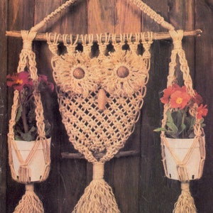 Vintage 70s Macrame Planters With Owl Pattern Instant Download PDF 3 pages