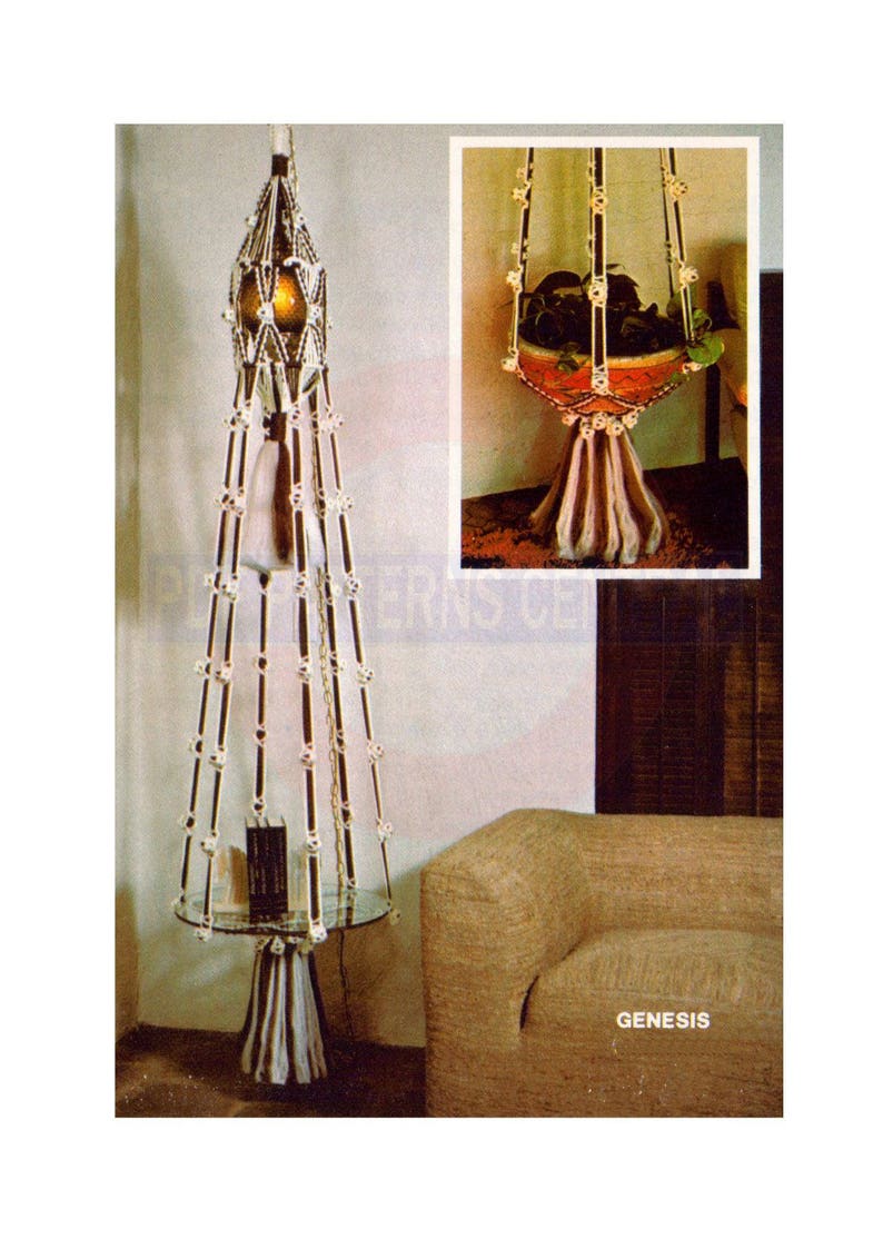 Vintage 70s Genesis Macrame Display Hanger Pattern Instant Download PDF 2.5 pages plus additional Knots and Techniques file