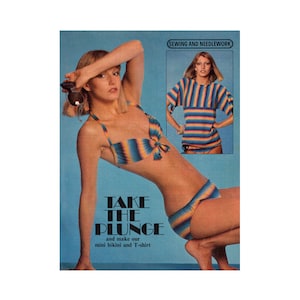 Vintage 70s Mini Bikini and T-shirt, Drafting & Sewing Instructions Instant Download PDF 2 pages