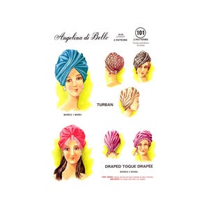 PDF Digital Download: 70s Turban or Draped Toque, Angelina di Bello 101, All Sizes, Vintage Sewing Pattern Reproduction