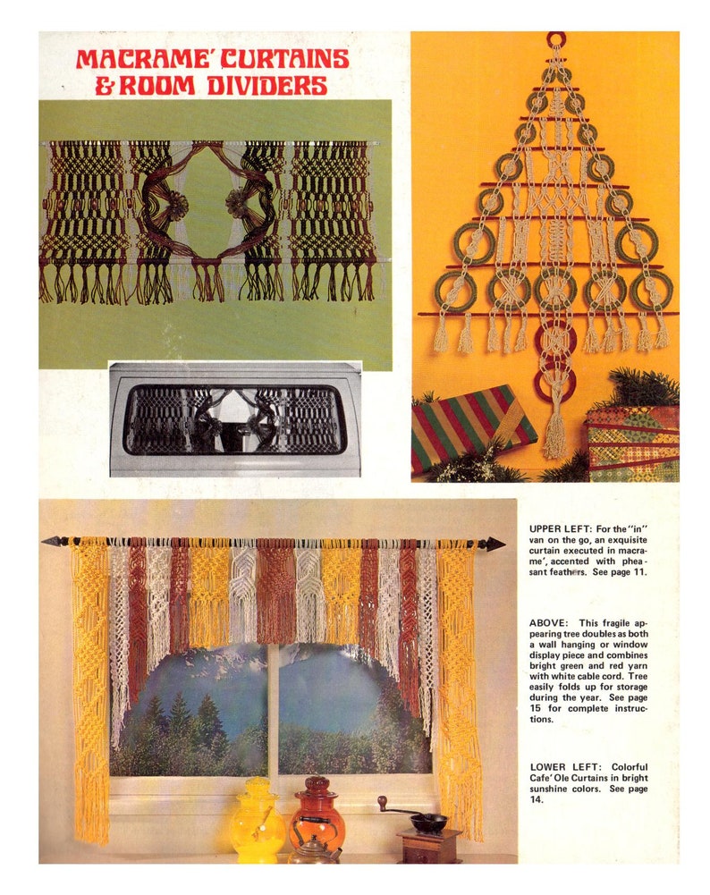 Vintage 1970s Macram\u00e9 Curtains /& Room Dividers Book 10 Patterns Instant Download PDF 16 pages
