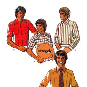PDF INSTANT DOWNLOAD: 70s Men&#39;s Set of Shirts with Yoke and Long or Short Sleeves, Size 34, Style 4726, Vintage Sewing Pattern Reproduction