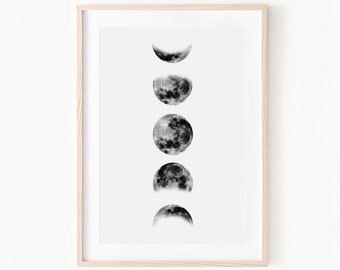 Moon Print, Phases of the Moon, Moon Wall Art, Moon Phases Poster, Digital Download, Lunar Phases, Moon Phase Pictures, Moon Poster,