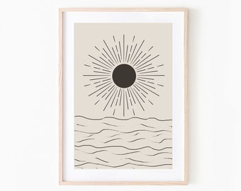 Abstract Sun Print, Sun Wall Art Print, Modern Wall Art, Printable, Mid Century Modern, Geometric Art, Sunburst Print, Downloadable Art,