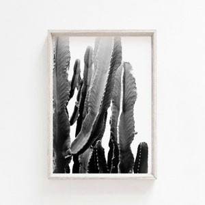 Large Cactus Photography Print: Bohemian Black and White Wall Art (Digital Download)
