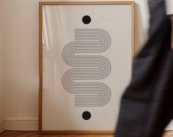 Minimalist Mid Century Modern Line Art | Beige Organic Graphic | Digital Download Art | Modern Contemporary Design | Living Room Decor