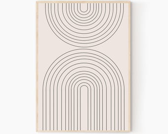 Stampa ad arco in stile Mid-Century: decorazione murale geometrica beige, arredamento moderno boho.