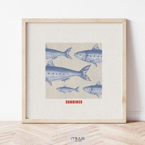 Sardines Art Print: Vintage Texture Kitchen Wall Decor (Digital Download)