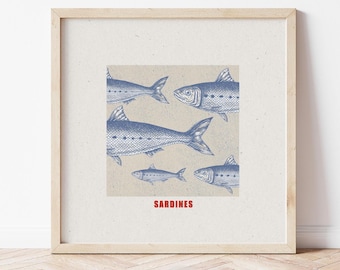 Sardines Art Print: Vintage Texture Kitchen Wall Decor (Digital Download)