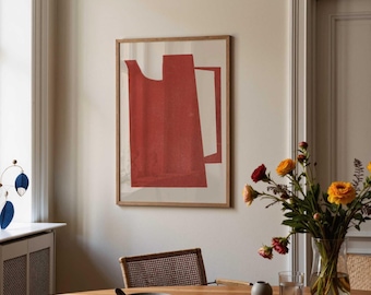 Textured Woodblock Vessel Print, Framed Earthy Art, Dining Room Decor