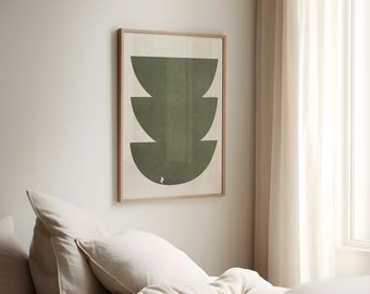 Sage Green  Beige Wall Art  Minimalist Geometric Print  Mid Century Modern Decor