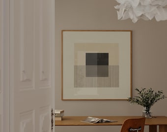 Modern Geometric Abstract Art Print, Mid-Century Minimalist, Oak Frame (Ready to Hang)