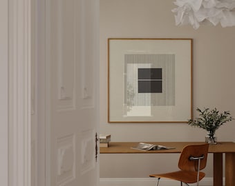 Mid-Century Modern Geometric Art Print: Oak Framed Minimalist Wall Decor