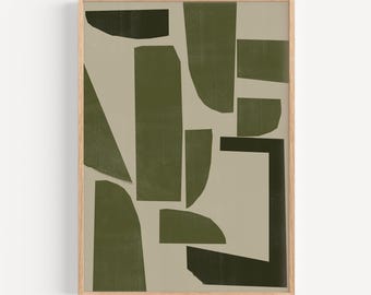 Sage Green Triptych Wall Art: Wabi Sabi Home Decor, Oak Frame