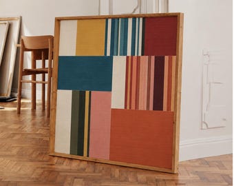 Mid Century Modern Abstract Canvas Print, Color Block Geometric Art (Printed & Shipped)