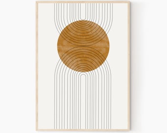 Mid Century Wall Art, Modern Minimalist, Geometric Design, Digital Download, Woodblock Print, Art Prints, Boho Bohemian, Circle Wall Art,