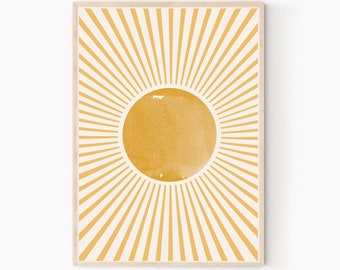 Boho Sun Print, Große Sonne Art Print, glänzende Kunst Poster, Abstrakte Sonnenstrahlen, Minimalistischer Sun Print, Moderne Sun Wandkunst, Sunburst Wandkunst,