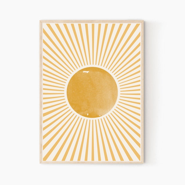 Boho Sun Print, Large Sun Art Print, Shining Art Poster, Abstract Sun rays, Minimalist sun print, Modern Sun Wall Art, Sunburst wall art,