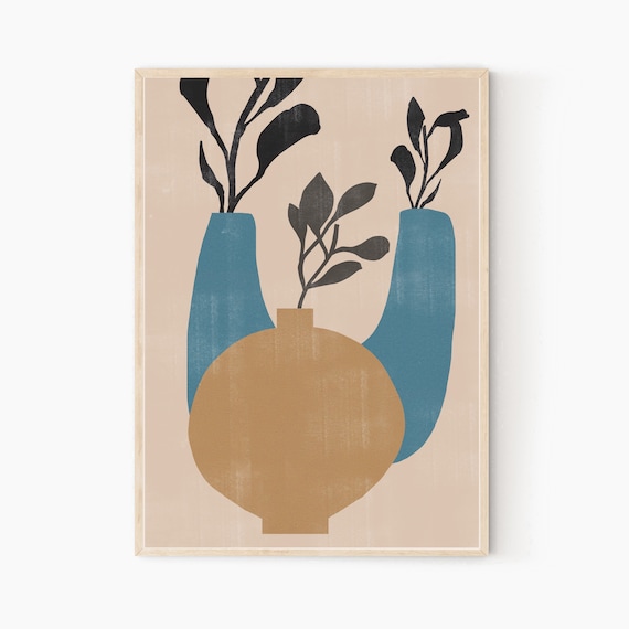 Boho Flowers Vase Print: Abstract Botanical Art (Digital Download)