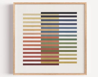 Rust Olive Navy Striped Abstract Print | Mid-Century Boho Wall Art (Framed)