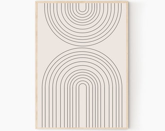 Stampa geometrica ad arco: decorazione murale minimalista beige (download digitale)