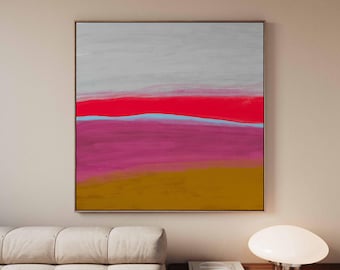 Abstract Landscape Canvas Art, Crimson Horizon, Minimalist Modern Home Decor