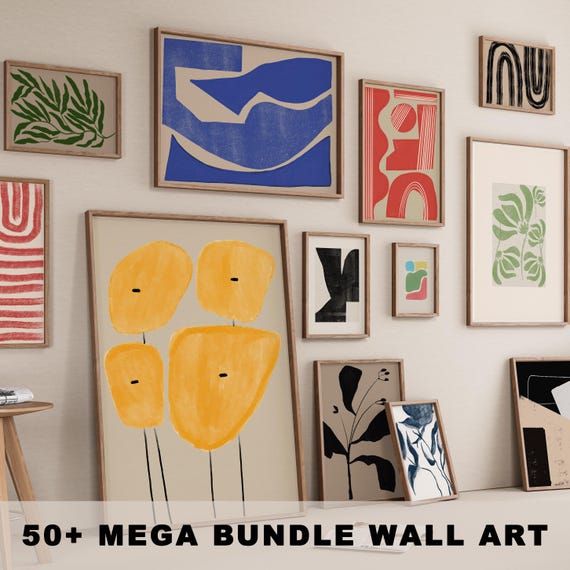50 Piece Floral Gallery Wall Art Prints: Modern Rustic Decor (PDF Download