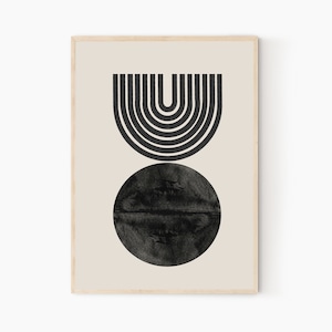 Mid Century Wall Art, Modern Minimalist, Geometric Design, Digital Download, Woodblock Print, Art Prints, Boho Bohemian, Circle Wall Art,