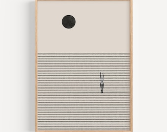 Swimming Art Print: Minimalist Textured Painting, Oak Frame Option