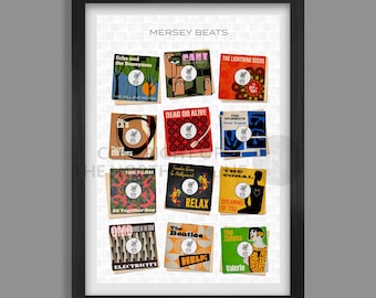 Mersey Beats - Liverpool-muziekposterafdruk