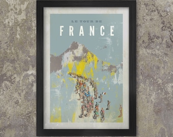 Tour De France Cycling Poster Print- vintage blue