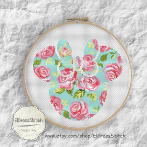 Floral Cross Stitch Pattern,Mouse Silhouette cross stitch pattern ,Needlecraft Needlework PDF Instant Download,S119