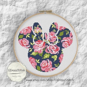 Mouse Floral Cross Stitch Pattern,Mouse Silhouette cross stitch ,Needlecraft Needlework PDF Instant Download,S125