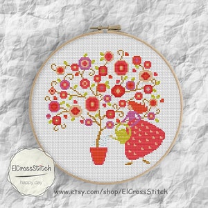 Gardener Cross Stitch Pattern, Silhouette Cross Stitch Chart,Needlecraft Embroidery Needlework PDF Instant Download,S054