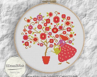 Gardener Cross Stitch Pattern, Silhouette Cross Stitch Chart,Needlecraft Embroidery Needlework PDF Instant Download,S054