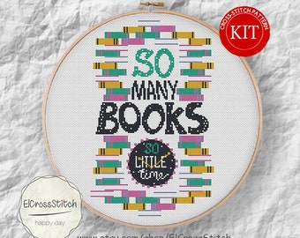 Books Kit cross stitch, cross stitch,Kit quote cross stitch pattern,So Many Books ,Classic Book cross ,,Xstitch pattern Needlework