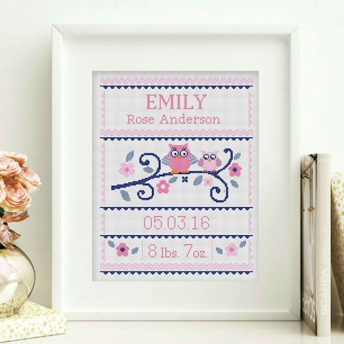 Cross Stitch Baby Birth Sampler Sloth Birth Announcement Etsy