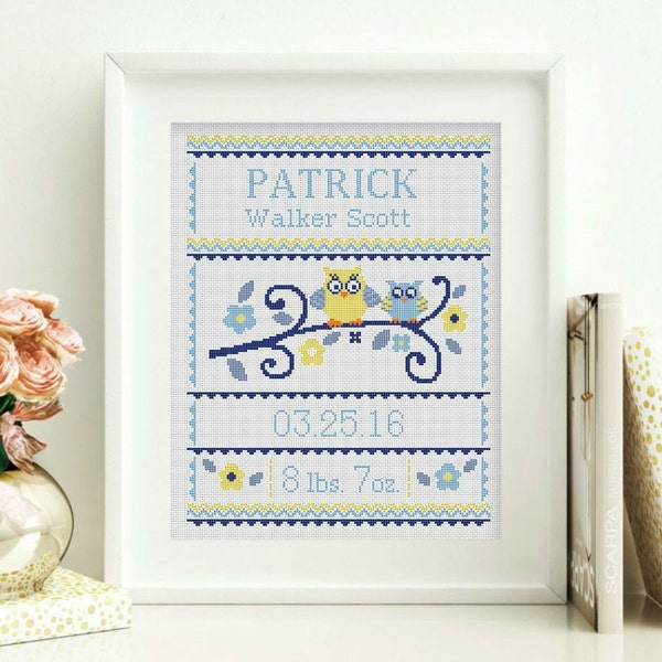 Cross Stitch Birth Announcement Etsy