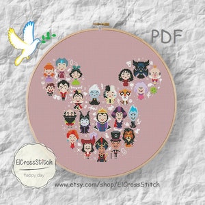 Mini Villains  Cross Stitch Pattern, Villains Mini Pixel Cartoon Hero,Silhouette cross Chart,Needlework PDF Instan Download,S092