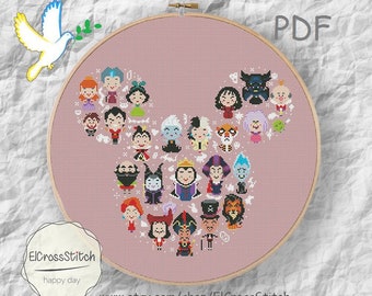 Mini Villains  Cross Stitch Pattern, Villains Mini Pixel Cartoon Hero,Silhouette cross Chart,Needlework PDF Instan Download,S092