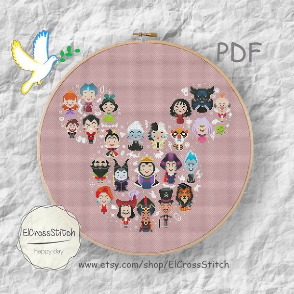 Mini Villains  Cross Stitch Pattern, Villains Mini Pixel Cartoon Hero,Silhouette cross Chart,Needlework PDF Instan Download,S092