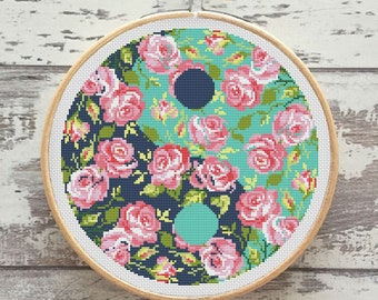 Yin Yang Floral Cross Stitch Pattern,Flowers silhouette Cross Stitch,Needlecraft Embroidery Needlework,PDF Instant Download,S137