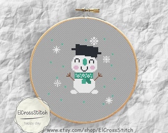 Christmas Snowman Cross Stitch Pattern, New Year simple Needlework, Christmas Gift Embroidery, PDF Instant Download, S087