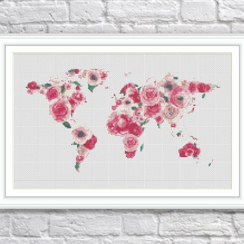 World Map Cross Stitch Pattern 1 Instant PDF Download Earth Etsy