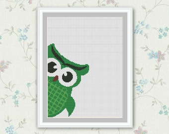 Green Owl Cross Stitch Pattern, Silhouette Cross Stitch Chart,Needlecraft Embroidery Needlework PDF Instant Download,S067