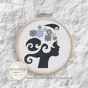 Silhouette of woman cross stitch pattern, Silhouette Cross Stitch Chart, Needlework PDF Instant Download,S037