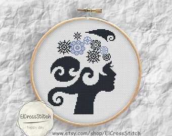 Silhouette of woman cross stitch pattern, Silhouette Cross Stitch Chart, Needlework PDF Instant Download,S037